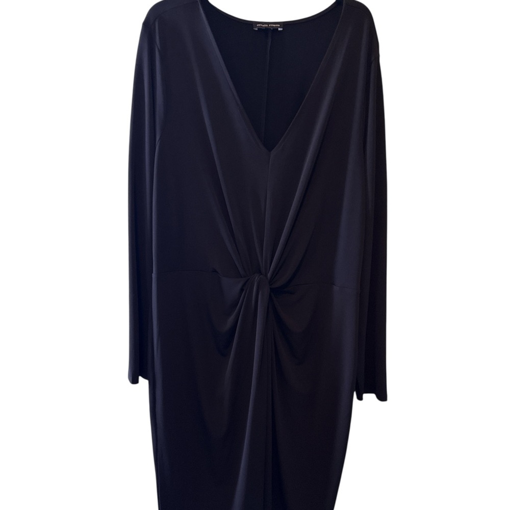 Universal Standard Classic Black Knotted Waist Dress VNeck Long Sleeve Midi